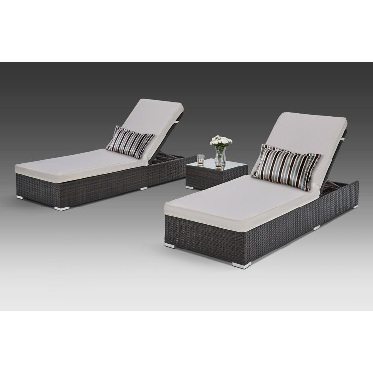 Brayden Studio Putney Outdoor Wicker Chaise Lounge with Table